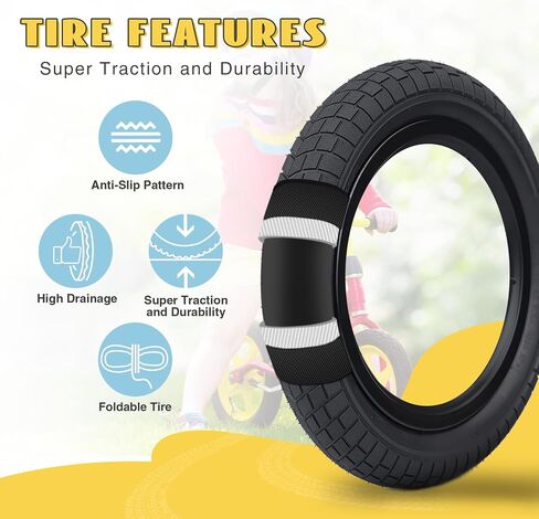 12/14/16 inch Bike Tire Anti-Slip 12/14/16 x 2.125 inch Foldable Replacement All Terrain 2 Pack with Levers for Kids Bicycle BMX Folding City Bike in Saudi Arabia