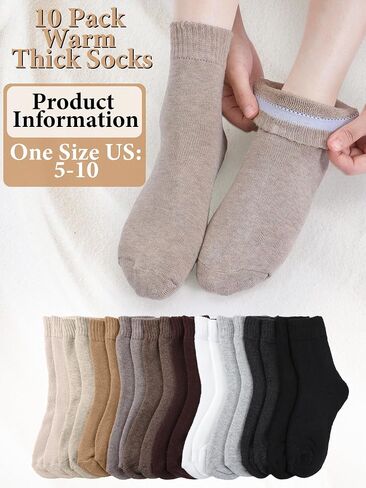10 Pairs Winter Boot Socks for Women Thick Terry Cozy Thermal Crew Socks Winter Warm Athletic Snow Accessory in Saudi Arabia