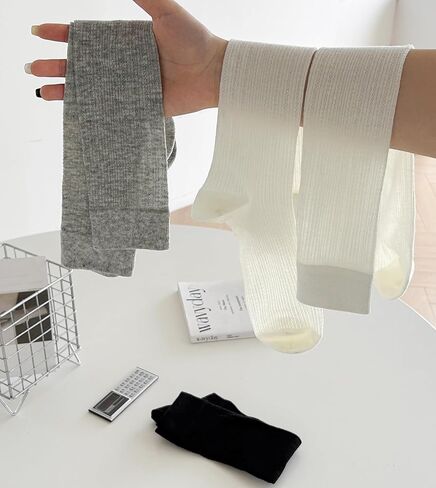 جوارب نسائية عالية للركبة مقاس 5-9 جورب حذاء قطني رفيع قابل للتنفس باللون الأبيض والرمادي والأسود in Kuwait