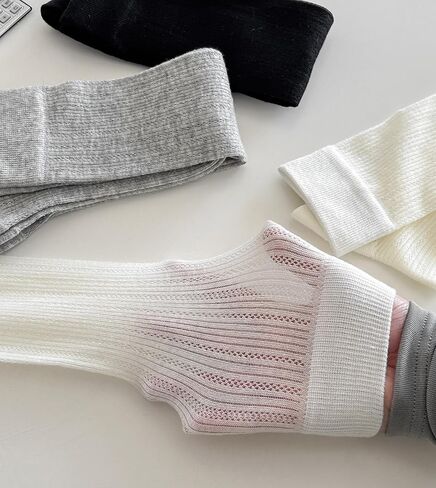 جوارب نسائية عالية للركبة مقاس 5-9 جورب حذاء قطني رفيع قابل للتنفس باللون الأبيض والرمادي والأسود in Kuwait