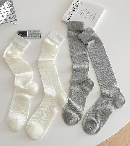 جوارب نسائية عالية للركبة مقاس 5-9 جورب حذاء قطني رفيع قابل للتنفس باللون الأبيض والرمادي والأسود in Kuwait