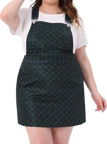 Agnes Orinda Plus Size Overall Dress for Women Vintage Plaid Printed Adjustable Straps Pinafore Dresses Suspender Skirts in Saudi Arabia