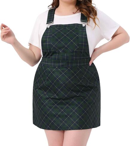 Agnes Orinda Plus Size Overall Dress for Women Vintage Plaid Printed Adjustable Straps Pinafore Dresses Suspender Skirts in Saudi Arabia