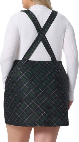 Agnes Orinda Plus Size Overall Dress for Women Vintage Plaid Printed Adjustable Straps Pinafore Dresses Suspender Skirts in Saudi Arabia