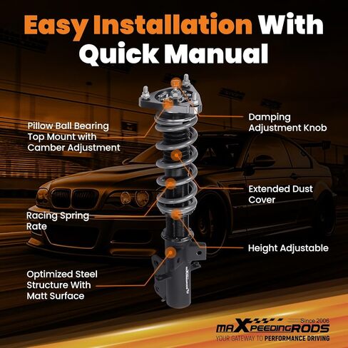 maXpeedingrods Racing Coilover for Ford Mustang 1994-2004, 24 Levels Damper Adjustable Coilovers Suspension Kit, Height Adjustable Shock Absorber Struts, T7 Upgrade Racing Lowering Kit, Black in Saudi Arabia