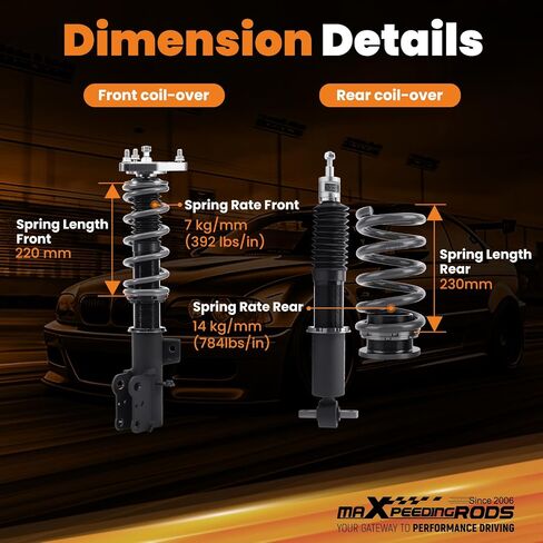 maXpeedingrods Racing Coilover for Ford Mustang 1994-2004, 24 Levels Damper Adjustable Coilovers Suspension Kit, Height Adjustable Shock Absorber Struts, T7 Upgrade Racing Lowering Kit, Black in Saudi Arabia
