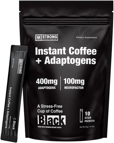 STRONG COFFEE COMPANY | BLACK | PREMIUM ORGANIC INSTANT BLACK COFFEE | 10 SINGLE SERVINGS PER PACK - Smooth Taste, Dairy Free, Keto Friendly, Gluten Free, Enjoy Hot or Cold, Just Add Water in Saudi Arabia