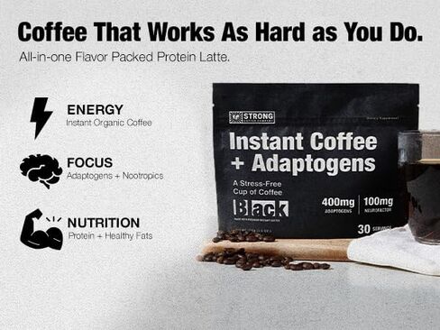 STRONG COFFEE COMPANY | BLACK | PREMIUM ORGANIC INSTANT BLACK COFFEE | 10 SINGLE SERVINGS PER PACK - Smooth Taste, Dairy Free, Keto Friendly, Gluten Free, Enjoy Hot or Cold, Just Add Water in Saudi Arabia