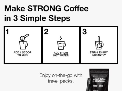 STRONG COFFEE COMPANY | BLACK | PREMIUM ORGANIC INSTANT BLACK COFFEE | 10 SINGLE SERVINGS PER PACK - Smooth Taste, Dairy Free, Keto Friendly, Gluten Free, Enjoy Hot or Cold, Just Add Water in Saudi Arabia