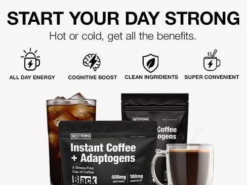 STRONG COFFEE COMPANY | BLACK | PREMIUM ORGANIC INSTANT BLACK COFFEE | 10 SINGLE SERVINGS PER PACK - Smooth Taste, Dairy Free, Keto Friendly, Gluten Free, Enjoy Hot or Cold, Just Add Water in Saudi Arabia