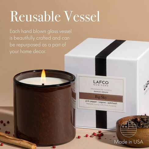 LAFCO New York Signature Candle, Star Magnolia - 15.5 oz - 90-Hour Burn Time - Reusable, Hand Blown Glass Vessel - Made in The USA in Kuwait