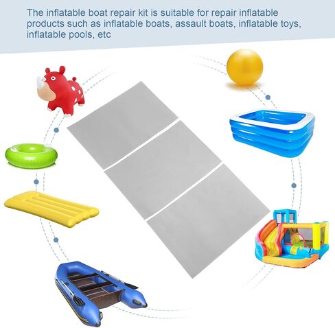 طقم إصلاح القوارب القابلة للنفخ PVC، مجموعة من 3 قطع من رقع إصلاح PVC مجموعة رقع إصلاح القوارب القابلة للنفخ لقوارب الكاياك القابلة للنفخ (رمادي أبيض) in Saudi Arabia