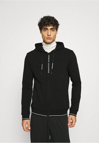Armani Exchange Logo Men Fit منتظم امتداد القطن سحاب أعلى قميص مقنعين ، أسود ، x-large in Saudi Arabia