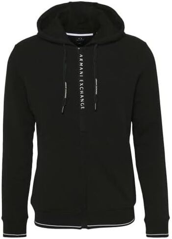 Armani Exchange Logo Men Fit منتظم امتداد القطن سحاب أعلى قميص مقنعين ، أسود ، x-large in Saudi Arabia