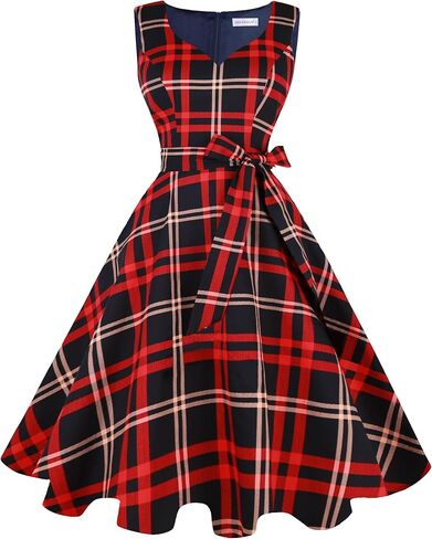 Girstunm 1950s Dresses for Women Sleeveless Audrey Hepburn Tea Party Swing Dress Retro Cocktail Dress with Pockets in Kuwait