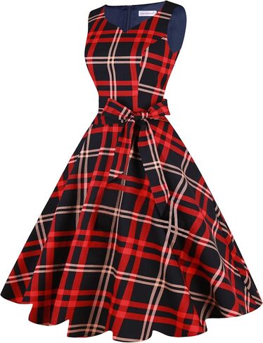 Girstunm 1950s Dresses for Women Sleeveless Audrey Hepburn Tea Party Swing Dress Retro Cocktail Dress with Pockets in Kuwait