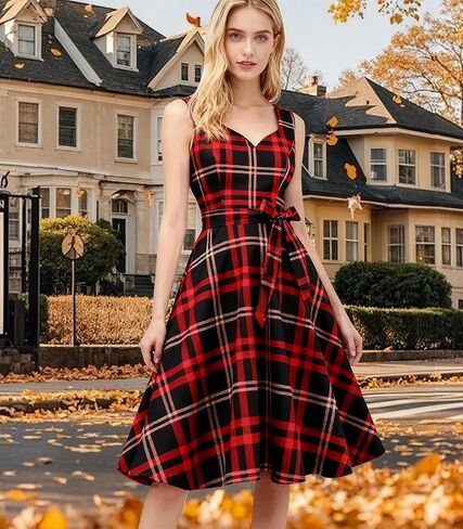 Girstunm 1950s Dresses for Women Sleeveless Audrey Hepburn Tea Party Swing Dress Retro Cocktail Dress with Pockets in Kuwait