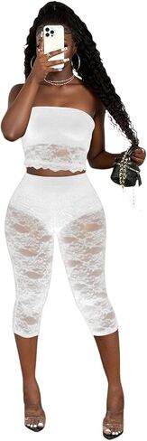 Women's Lace See Through Capri Pants Sheer Mesh 3/4 Length Leggings Skinny Party Trousers in Saudi Arabia
