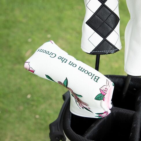 Golf Putter Cover Blade Putter Headcover Azalea Embroidery Golf Club Covers Leather Golf Blade Putter Cover with Magnetic Fit Most Brand in Saudi Arabia