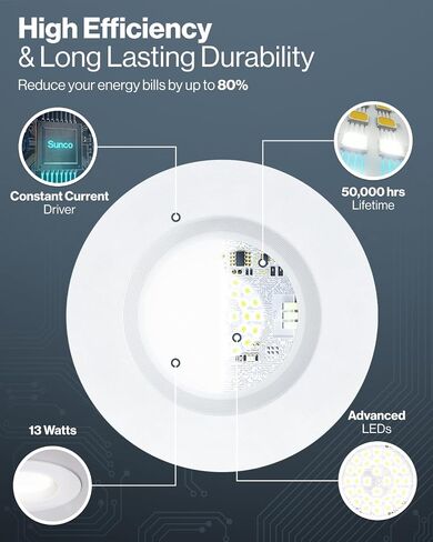 SUNCO 6 بوصة LED LED LED ، يمكن أن يصود ضوء التحديثية للأضواء للسقف ، تقليم الحواجز ، 1050 LM ، 13W (75W ما يعادلها) ، 5000K ضوء النهار ، قابلة للذات ، حزمة UL 4 مصنفة رطبة. in Kuwait