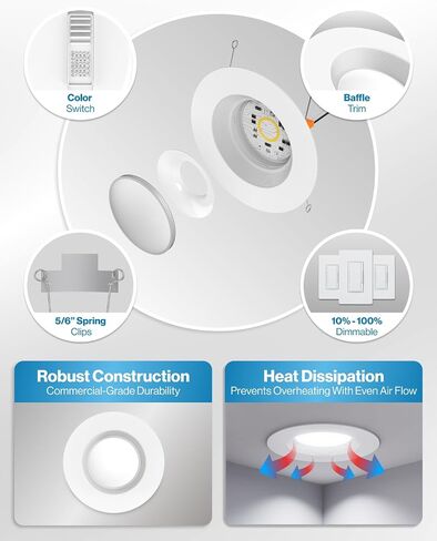 SUNCO 6 بوصة LED LED LED ، يمكن أن يصود ضوء التحديثية للأضواء للسقف ، تقليم الحواجز ، 1050 LM ، 13W (75W ما يعادلها) ، 5000K ضوء النهار ، قابلة للذات ، حزمة UL 4 مصنفة رطبة. in Kuwait