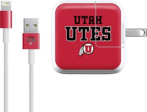 ملصق Skinit غلاف آخر متوافق مع شاحن iPad (10 واط USB) - نص مرخص رسميًا من كلية يوتا على التصميم الأحمر in Saudi Arabia