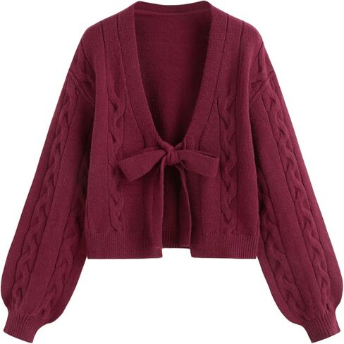 نبيذ عصير التفاح النسائي ربطة عنق الأمامية Cardigan لطيف السقوط أزياء سبيكة دافئة الكروشيه العصرية الخروج من أعلى كم. in Kuwait