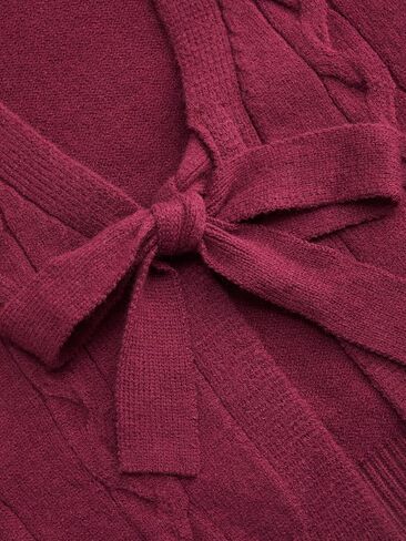 نبيذ عصير التفاح النسائي ربطة عنق الأمامية Cardigan لطيف السقوط أزياء سبيكة دافئة الكروشيه العصرية الخروج من أعلى كم. in Kuwait