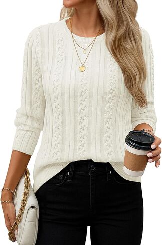 YUCOLEN Womens Sweater Cable Knit Long Sleeve Pullover Top Casual Crew Neck 2025 Fall Trendy Lightweight Sweaters Outfits in Kuwait