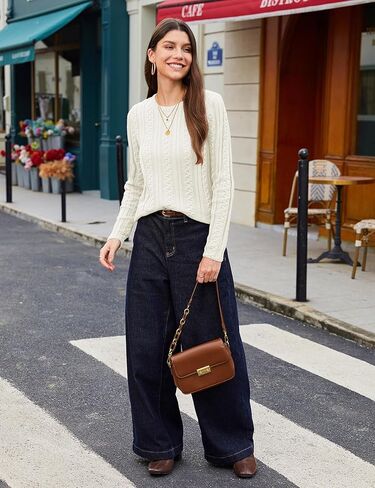 YUCOLEN Womens Sweater Cable Knit Long Sleeve Pullover Top Casual Crew Neck 2025 Fall Trendy Lightweight Sweaters Outfits in Kuwait