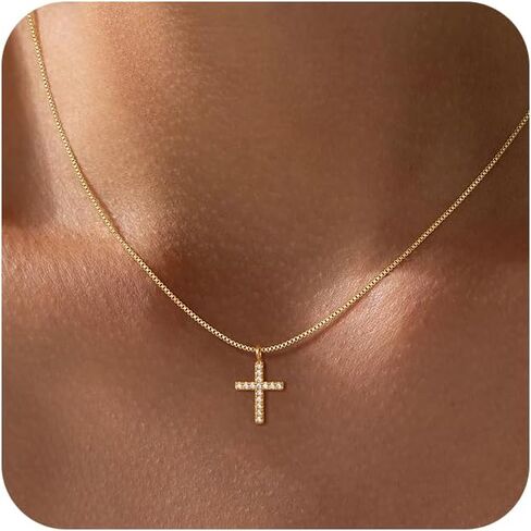 Cross Necklace For Women,14K Gold Plated Small Dainty Colorful Beaded Cubic Zirconia Double Layered Cross Pendant Choker Necklaces For Women,Christian Easter Religious Jewelry Gifts in Saudi Arabia