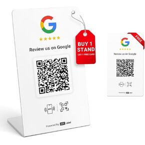 HotLabel Review Stand 3-Pack + Bonus Review Tap Card 3-Pack + For Boosting Business Reviews + White + NFC Tap & QR Code + Supports 2 Different Stores or Same + No App/No Subscription in Kuwait