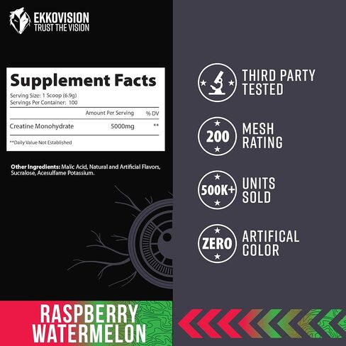 Ekkovision Creatine Monohydrate Powder, Micronized, White Lightning, Pre Workout & Post Workout Supplement for Men and Women, Energy Support, Easy to Mix in Shakes, Smoothies & Beverages, 100 Servings in Kuwait