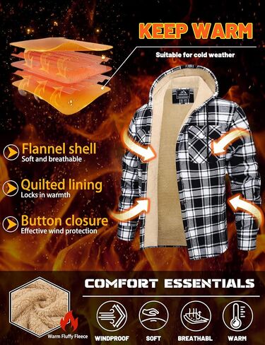 Magnivit Mens Flannel Jacket Sherpa Fleece مبطنة من السترات المنقوشة قميصًا سميكًا لزرًا زواجًا فانيلا من القطن القطن in Saudi Arabia