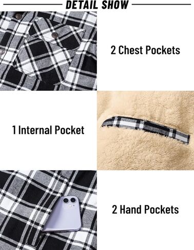 Magnivit Mens Flannel Jacket Sherpa Fleece مبطنة من السترات المنقوشة قميصًا سميكًا لزرًا زواجًا فانيلا من القطن القطن in Saudi Arabia