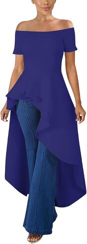 Lrady Women Ruffle High Low Asymmetrical Long Sleeve Peplum Tops Blouse Shirt Dress, Black, X-Large in Saudi Arabia
