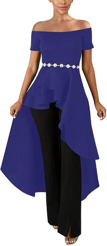 Lrady Women Ruffle High Low Asymmetrical Long Sleeve Peplum Tops Blouse Shirt Dress, Black, X-Large in Saudi Arabia
