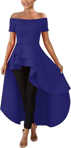Lrady Women Ruffle High Low Asymmetrical Long Sleeve Peplum Tops Blouse Shirt Dress, Black, X-Large in Saudi Arabia