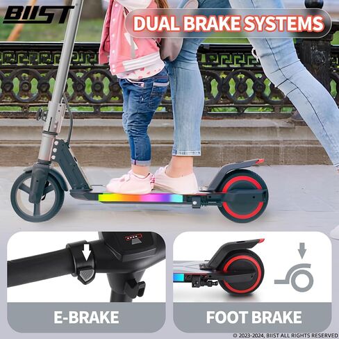 BIIST Foldable Electric Scooter for Kids, with LED Front Head Lights, Bar Lights, Shining Pedal Lights, LED Display, Dual Brakes 150W Motor Kids Electric Scooter， UL2272 Approved in Saudi Arabia