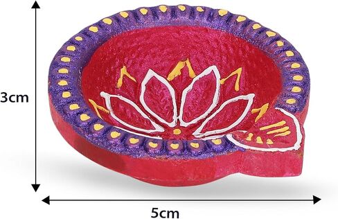 12 Pc Terracotta Handpainted Diya Set - Multicolor Decorative Clay Diyas for Diwali Pooja & Thanksgiving Celebrations | Unique Indian Gift Item | Natural Mitti Earthen Diyas in Saudi Arabia