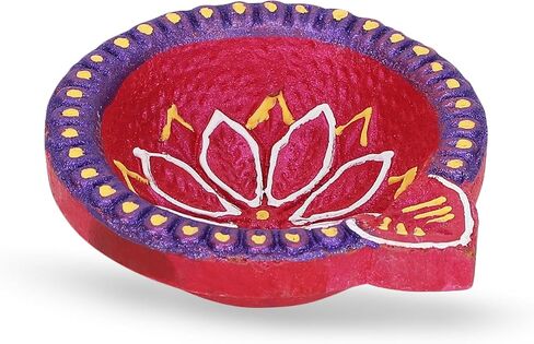 12 Pc Terracotta Handpainted Diya Set - Multicolor Decorative Clay Diyas for Diwali Pooja & Thanksgiving Celebrations | Unique Indian Gift Item | Natural Mitti Earthen Diyas in Saudi Arabia