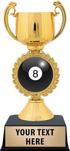 Billiards 8 Ball Gold Cup Trophy, 6 1/2" Custom Billiards 8 Ball Award Trophy, Engraving Included in Saudi Arabia