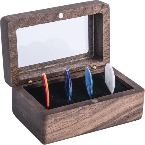 Black Walnut Guitar Pick Holder with 10 Celluloid Picks in 4 Thicknesses, Ideal Guitar Accessories Gifts for Acoustic, Electric, Bass Guitar Players and More in Kuwait