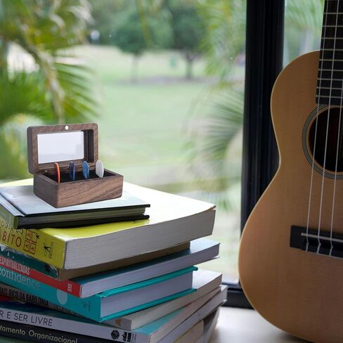 Black Walnut Guitar Pick Holder with 10 Celluloid Picks in 4 Thicknesses, Ideal Guitar Accessories Gifts for Acoustic, Electric, Bass Guitar Players and More in Kuwait