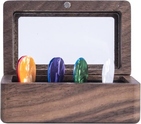 Black Walnut Guitar Pick Holder with 10 Celluloid Picks in 4 Thicknesses, Ideal Guitar Accessories Gifts for Acoustic, Electric, Bass Guitar Players and More in Kuwait