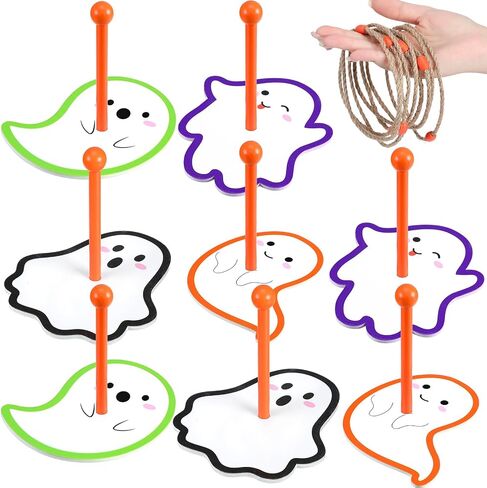 Poen 8 Set Halloween Ring Toss Include 8 Pcs Wooden Ghost Target Stands, 8 Pcs Rope Rings Party Ghost Ring Toss for Indoor Outdoor Party Supplies in Saudi Arabia
