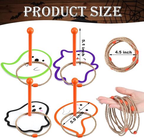 Poen 8 Set Halloween Ring Toss Include 8 Pcs Wooden Ghost Target Stands, 8 Pcs Rope Rings Party Ghost Ring Toss for Indoor Outdoor Party Supplies in Saudi Arabia