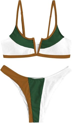 Stylish Color-Block Bikini Set for Beach Days - Comfortable Fit, Trendy Design, Perfect for Summer Vacations in Saudi Arabia