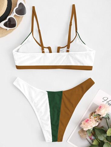 Stylish Color-Block Bikini Set for Beach Days - Comfortable Fit, Trendy Design, Perfect for Summer Vacations in Saudi Arabia