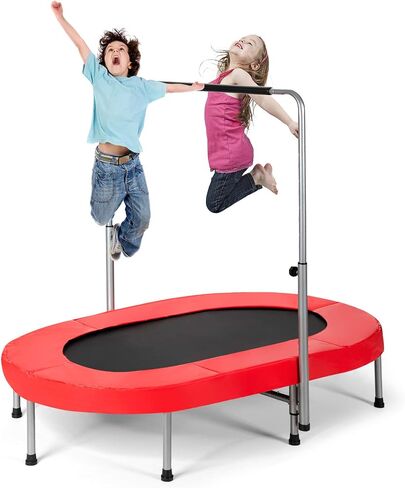 Giantex Mini Trampoline, 2 Persons Foldable Fitness Trampoline w/ 5 Levels Height Adjustable Handle, Max Load 330LBS, Indoor Oval Rebounder Exercise Trampoline for Adult, Kid, Enjoy Parent-child Time in Saudi Arabia